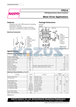 FP214 datasheet - NPN Epitaxial Planar Silicon Transistor Motor Driver Applications