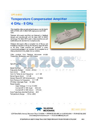 CPT-8-4003 datasheet - Temperature Compensated Amplifier 4 GHz - 8 GHz