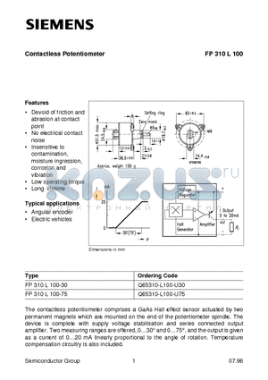 FP310L100 datasheet - Contactless Potentiometer