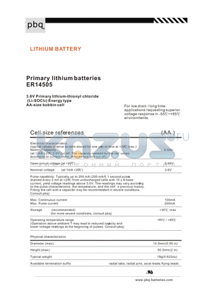 ER14505 datasheet - Primary lithium batteries