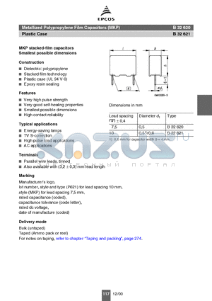 B32620-A6103 datasheet - Metallized Polypropylene Film Capacitors (MKP) Plastic Case