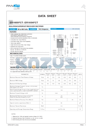 ER1600FCT datasheet - ISOLATION SUPERFAST RECOVERY RECTIFIER