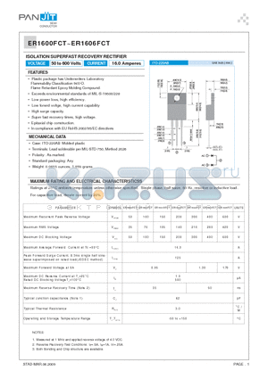 ER1600FCT datasheet - ISOLATION SUPERFAST RECOVERY RECTIFIER