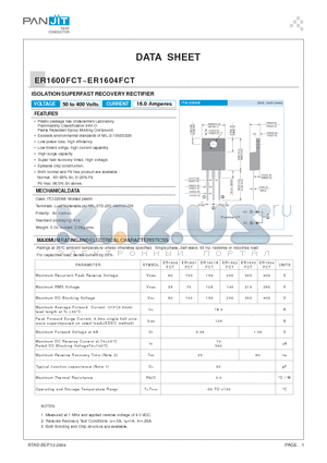 ER1601AFCT datasheet - ISOLATION SUPERFAST RECOVERY RECTIFIER