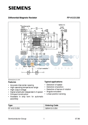 FP412D250 datasheet - Differential Magneto Resistor