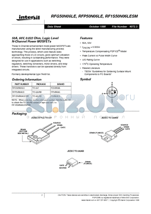 FP50N06L datasheet - 50A, 60V, 0.022 Ohm, Logic Level N-Channel Power MOSFETs