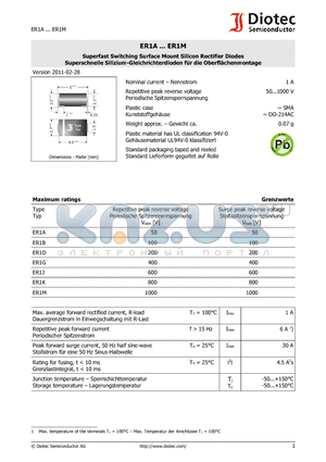 ER1A_11 datasheet - Superfast Switching Surface Mount Silicon Rectifier Diodes