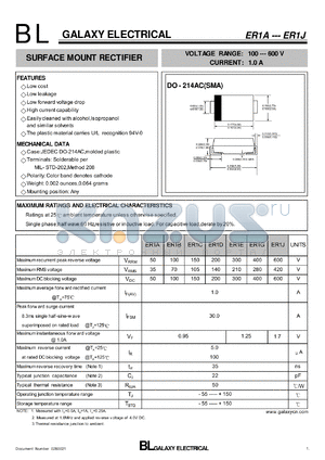 ER1B datasheet - SURFACE MOUNT RECTIFIER