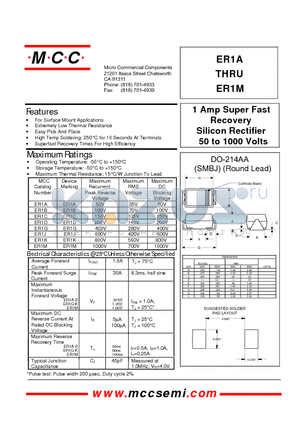 ER1B datasheet - 1 Amp Super Fast Recovery Silicon Rectifier 50 to 1000 Volts