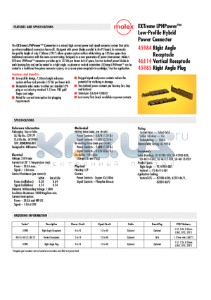 46112 datasheet - EXTreme LPHPower Low-Profile Hybrid Power Connector