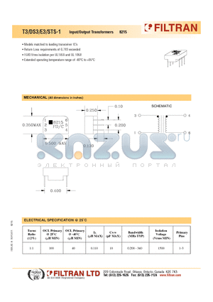 8215 datasheet - T3/DS3/E3/STS-1 Input/Output Transformers