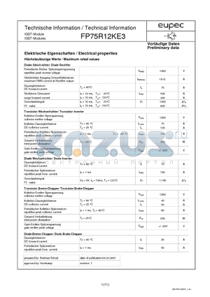 FP75R12KE3 datasheet - Elektrische Eigenschaften / Electrical properties
