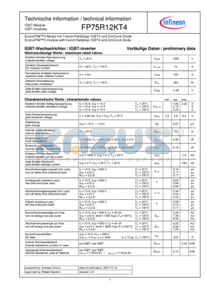 FP75R12KT4 datasheet - EconoPIM3 module with trench/fieldstop IGBT4 and EmCon4 diode