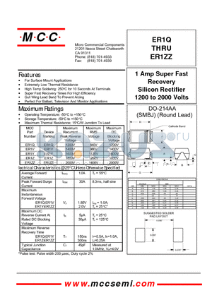 ER1Q datasheet - 1 Amp Super Fast Recovery Silicon Rectifier 1200 to 2000 Volts