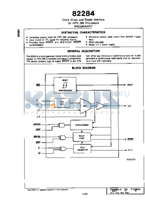 82284 datasheet - Clock Driver and Ready Interface for iAPX 286 Processors PRELMINARY