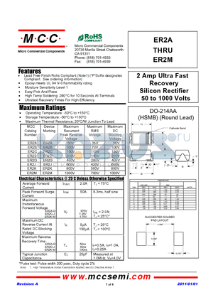 ER2A datasheet - 2 Amp Ultra Fast Recovery Silicon Rectifier 50 to 1000 Volts