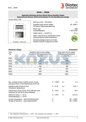 ER2A datasheet - Superfast Switching Surface Mount Silicon Rectifier Diodes