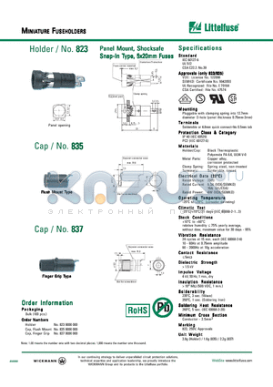 823 datasheet - Panel Mount, Shocksafe Snap-In Type, 5x20mm Fuses