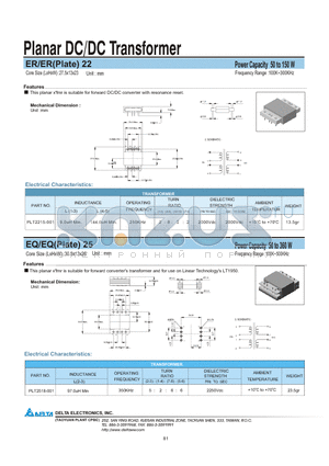 ER22 datasheet - Planar DC/DC Transformer