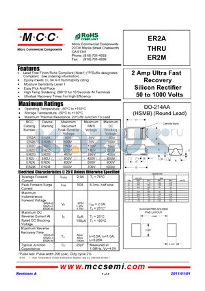 ER2A_11 datasheet - 2 Amp Ultra Fast Recovery Silicon Rectifier 50 to 1000 Volts