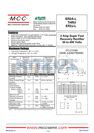 ER2B-L datasheet - 2 Amp Super Fast Recovery Rectifier 50 to 600 Volts