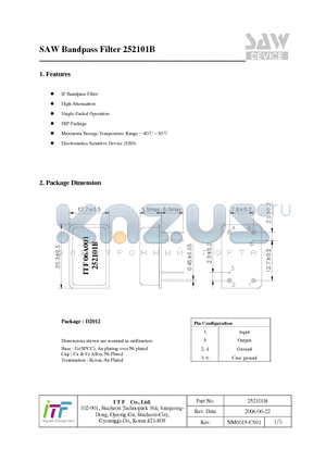 252101B datasheet - SAW Bandpass Filter