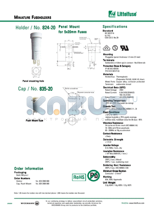 824 datasheet - Panel Mount for 5x20mm Fuses