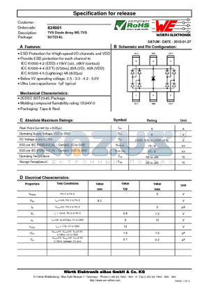 824001 datasheet - TVS Diode Array WE-TVS