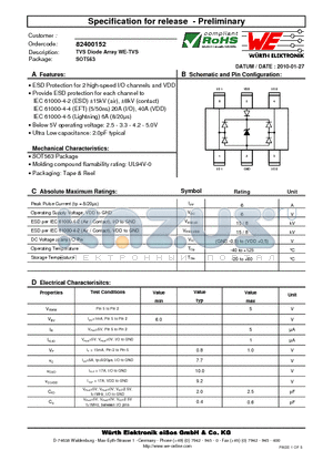 82400152 datasheet - TVS Diode Array WE-TVS