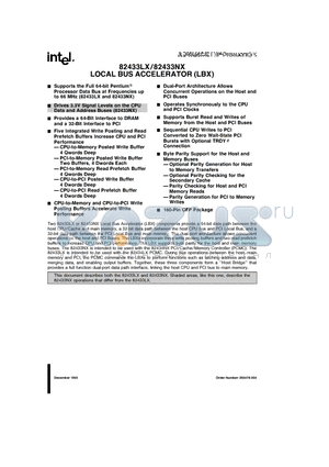 82433LX datasheet - LOCAL BUS ACCELERATOR (LBX)