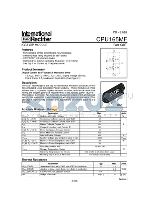 CPU165MF datasheet - IGBT SIP MODULE Fast IGBT