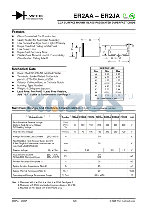 ER2JA-T3 datasheet - 2.0A SURFACE MOUNT GLASS PASSIVATED SUPERFAST DIODE