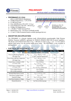 FPD10000V datasheet - 10W POWER PHEMT FOR WIMAX POWER AMPLIFIERS