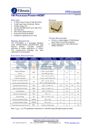 FPD1000AS-EB datasheet - 1W PACKAGED POWER PHEMT