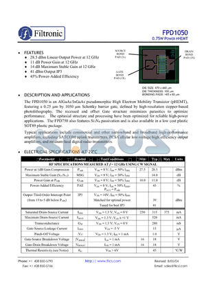 FPD1050 datasheet - 0.75W POWER PHEMT