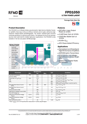 FPD1050-000S3 datasheet - 0.75W POWER pHEMT