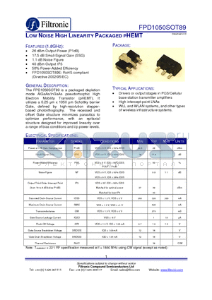 FPD1050SOT89E datasheet - LOW NOISE HIGH LINEARITY PACKAGED PHEMT