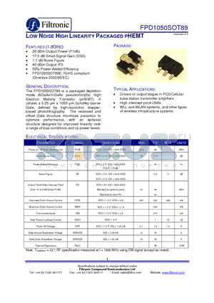 FPD1050SOT89_1 datasheet - LOW NOISE HIGH LINEARITY PACKAGED PHEMT