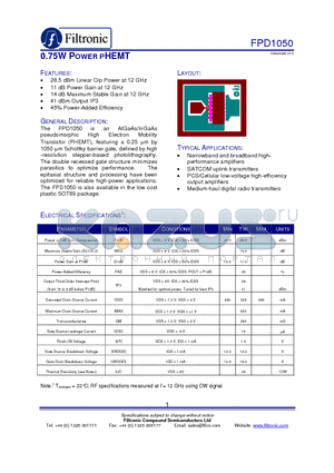 FPD1050_1 datasheet - 0.75W POWER PHEMT