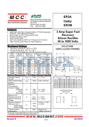 ER3A datasheet - 3 Amp Super Fast Recovery Silicon Rectifier 50 to 1000 Volts