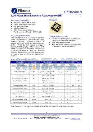 FPD1500DFN_ datasheet - LOW NOISE HIGH LINEARITY PACKAGED PHEMT