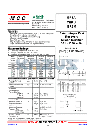 ER3A_11 datasheet - 3 Amp Super Fast Recovery Silicon Rectifier 50 to 1000 Volts