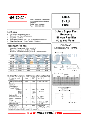 ER3B datasheet - 3 Amp Super Fast Recovery Silicon Rectifier 50 to 600 Volts