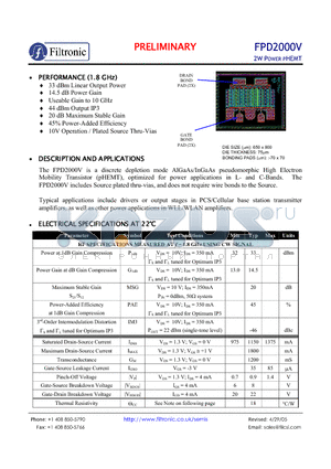 FPD2000V datasheet - 2W POWER PHEMT