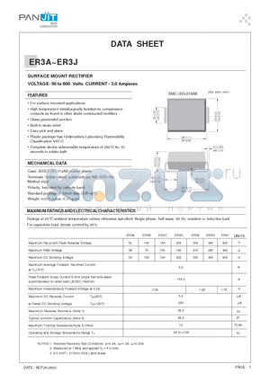 ER3C datasheet - SURFACE MOUNT RECTIFIER(VOLTAGE- 50 to 600 Volts CURRENT - 3.0 Amperes)