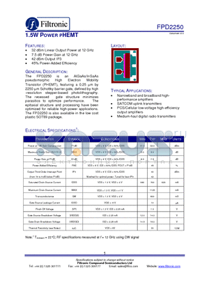 FPD2250 datasheet - 1.5W POWER PHEMT