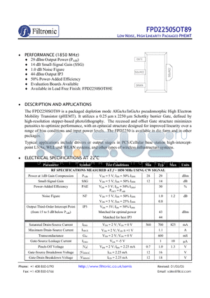 FPD2250SOT89 datasheet - LOW NOISE, HIGH LINEARITY PACKAGED PHEMT