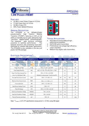 FPD2250_1 datasheet - 1.5W POWER PHEMT