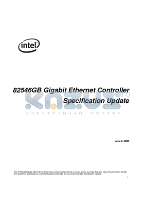82546GB datasheet - Gigabit Ethernet Controller Specification Update