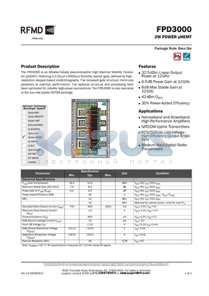 FPD3000-000SQ datasheet - 2W POWER pHEMT